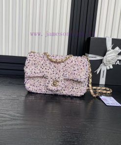 Chanel Bag Chanel 24K runway AS4298 sequin stripe CFPink and white sequins interweave with e ced2evjn