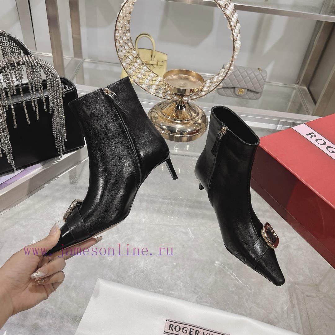 𝐑𝐨𝐠𝐞𝐫𝐕𝐢𝐯𝐢 * 24 New RV Women's Shoes Viv Choc Metal Buckle Thin Heel Short Boots RV's new boo57irajdt - Image 5