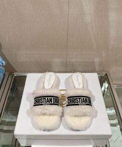 Leather foot pads are flat and white in color-23Ss Autumn/Winter New Dior One Word Hairy Sli4f5dclwz