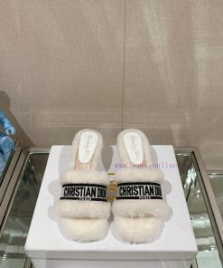 Leather pad foot 6.5cm white uniform-23Ss Autumn/Winter New Dior One Word Hairy Slippers Colhdlmths6