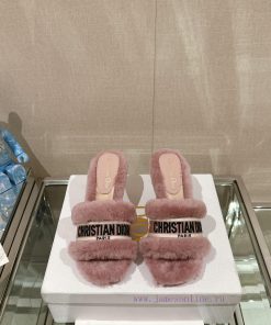 Leather foot pad 8cm pink uniform-23Ss Autumn/Winter New Dior One Word Hairy Slippers Collecz7qmn8su