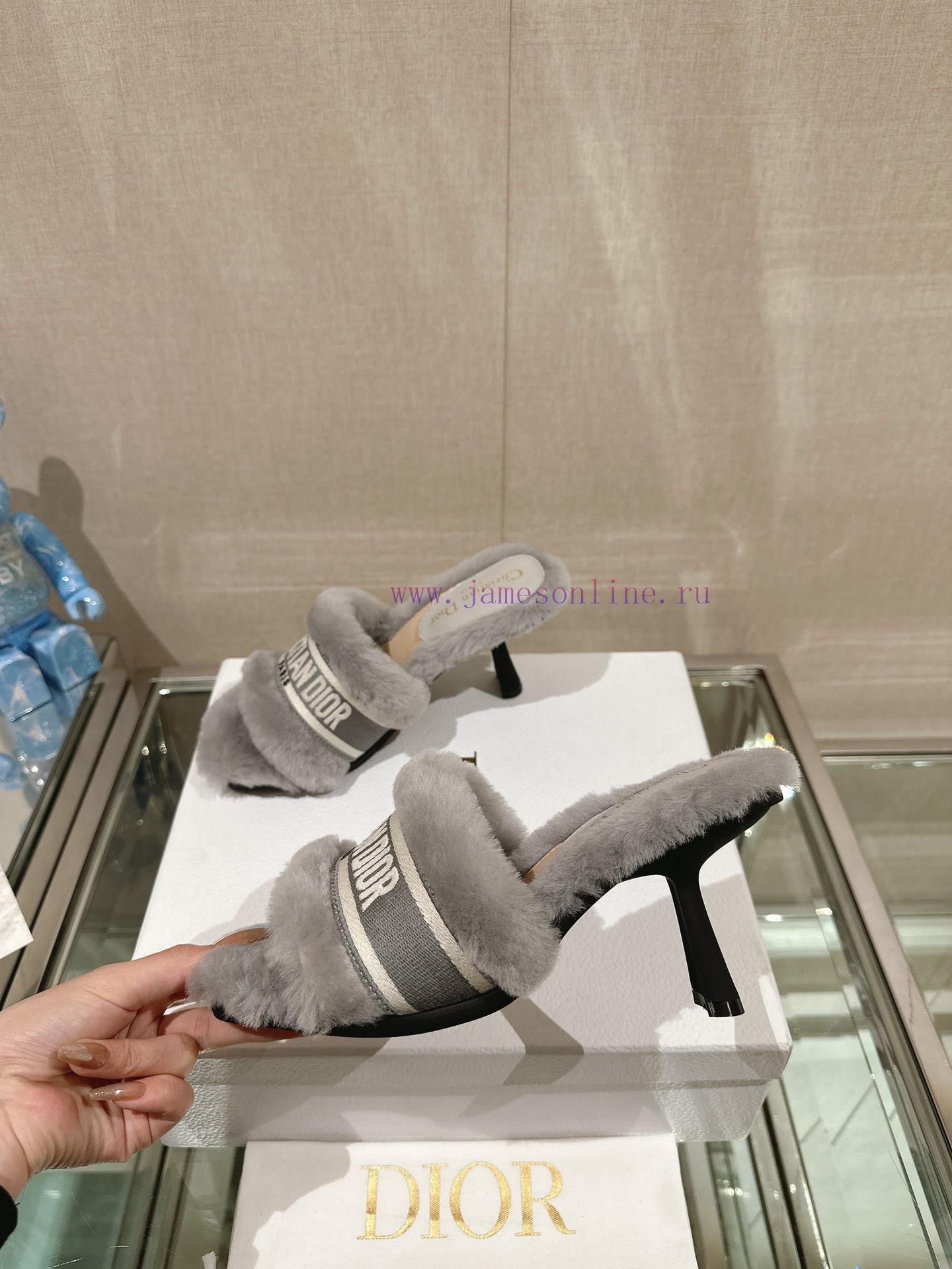 Leather foot pad 8cm gray uniform-23Ss Autumn/Winter New Dior One Word Hairy Slippers Collec1rbx9utj - Image 3