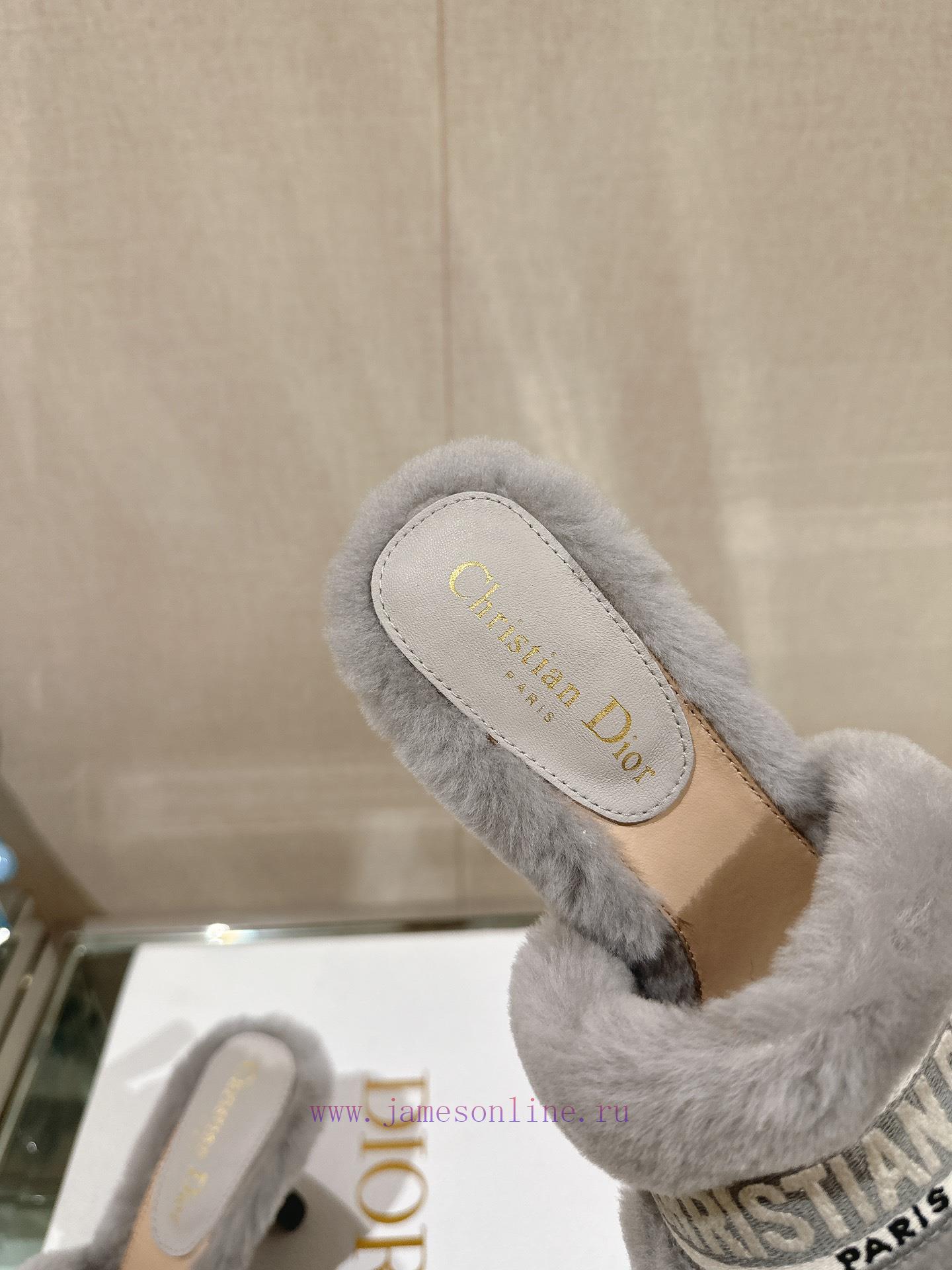 Leather foot pad 8cm gray uniform-23Ss Autumn/Winter New Dior One Word Hairy Slippers Collec1rbx9utj - Image 7