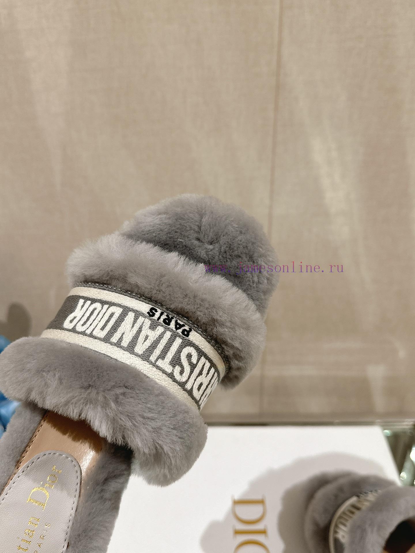Leather foot pad 8cm gray uniform-23Ss Autumn/Winter New Dior One Word Hairy Slippers Collec1rbx9utj - Image 8