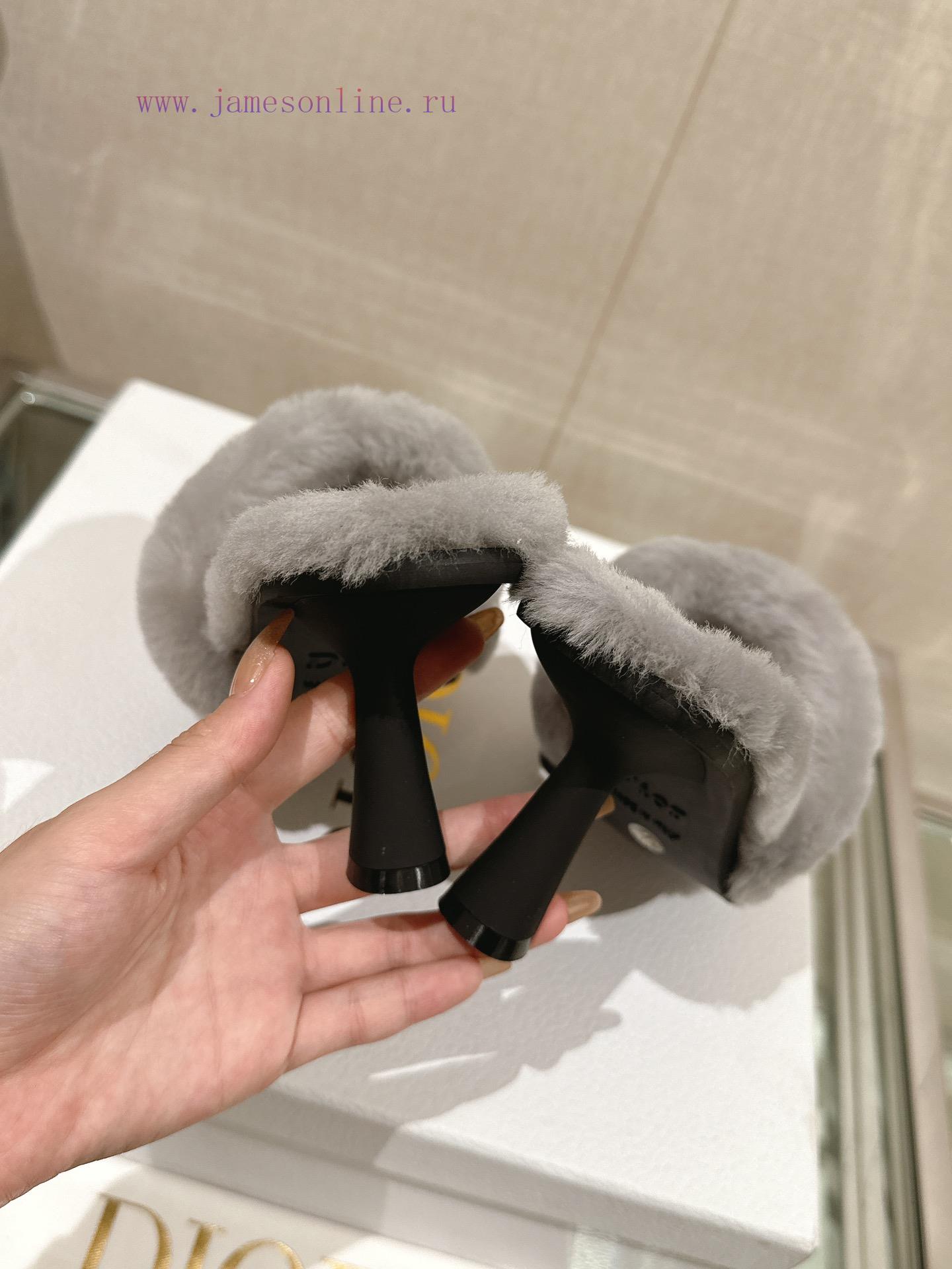 Leather foot pad 8cm gray uniform-23Ss Autumn/Winter New Dior One Word Hairy Slippers Collec1rbx9utj - Image 9