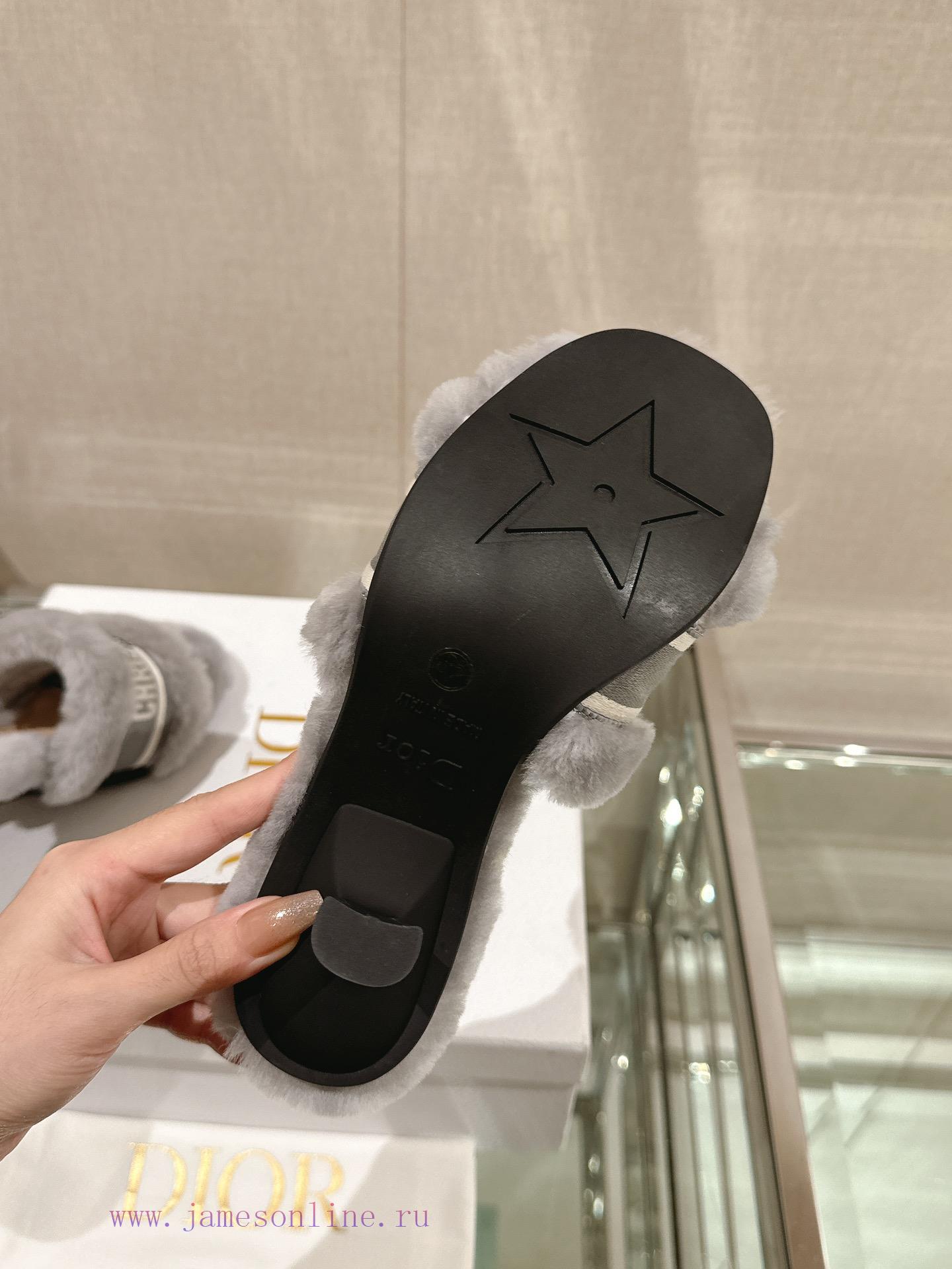 Leather foot pad 8cm gray uniform-23Ss Autumn/Winter New Dior One Word Hairy Slippers Collec1rbx9utj - Image 10