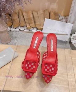 🤍MANOLO BLAHNlK 2024 The new Mb fashionable women's high-heeled checkered cloth M ü ller sleffq7mkr
