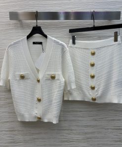 CT77523 Balman 25 Spring/Summer Slim Fit V-neck Knitted Set V-neck Short Sleeve Cardigan+Arm Hu lb0oz5e5