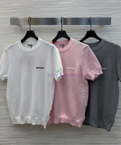 CT77526 Miu Miu Miu Miu 25 Spring And Summer New Hollow Knitted Short Sleeve Top Fashionable An obxvdi2a