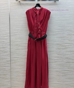 CL77530 Louis Vuitton 25 Spring/Summer Red Ribbon Sleeveless Dress With Pinch Cut Creating A Dy o8adlye8