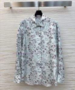 CC77532 Dior 25 Children's Fun Printed Silk Shirt Presents A Hand-painted Flower Bird And Dog P rzfgb1qf