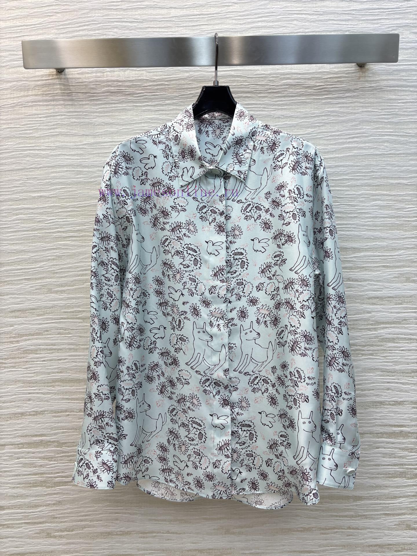 CC77532 Dior 25 Children's Fun Printed Silk Shirt Presents A Hand-painted Flower Bird And Dog P rzfgb1qf - Image 2