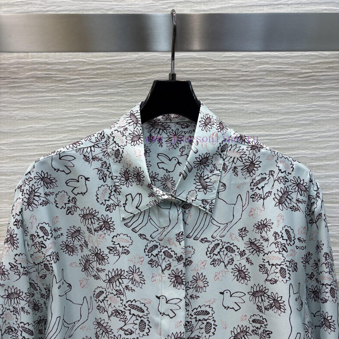 CC77532 Dior 25 Children's Fun Printed Silk Shirt Presents A Hand-painted Flower Bird And Dog P rzfgb1qf - Image 3