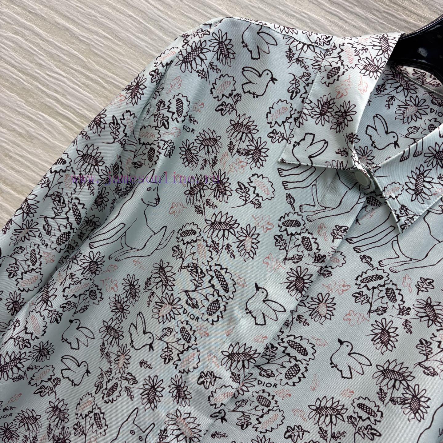 CC77532 Dior 25 Children's Fun Printed Silk Shirt Presents A Hand-painted Flower Bird And Dog P rzfgb1qf - Image 4
