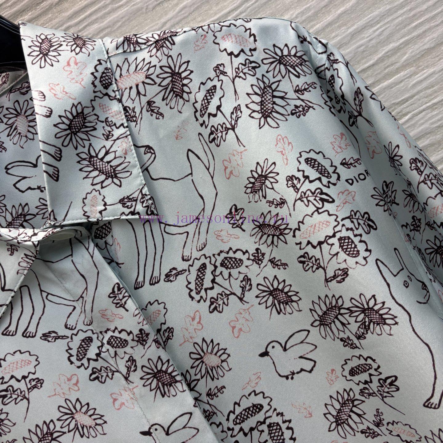 CC77532 Dior 25 Children's Fun Printed Silk Shirt Presents A Hand-painted Flower Bird And Dog P rzfgb1qf - Image 5