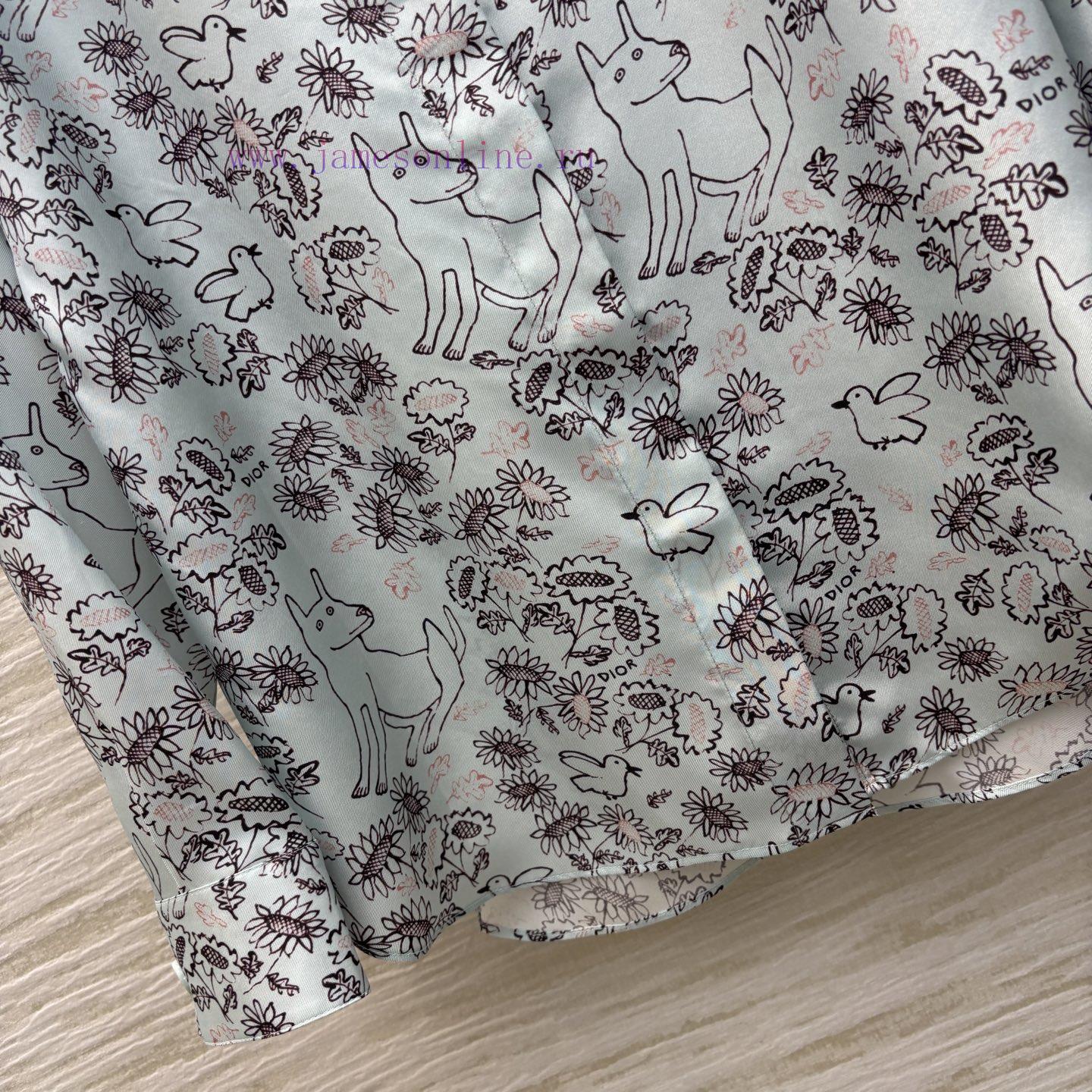 CC77532 Dior 25 Children's Fun Printed Silk Shirt Presents A Hand-painted Flower Bird And Dog P rzfgb1qf - Image 6