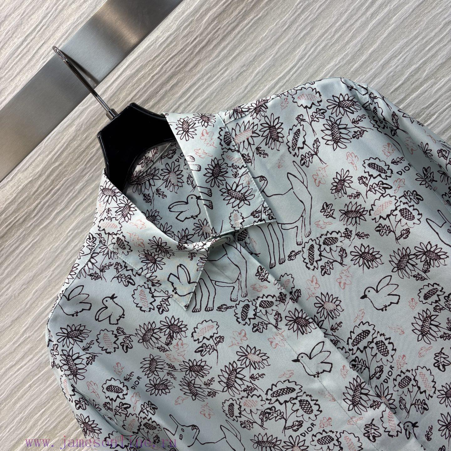 CC77532 Dior 25 Children's Fun Printed Silk Shirt Presents A Hand-painted Flower Bird And Dog P rzfgb1qf - Image 7