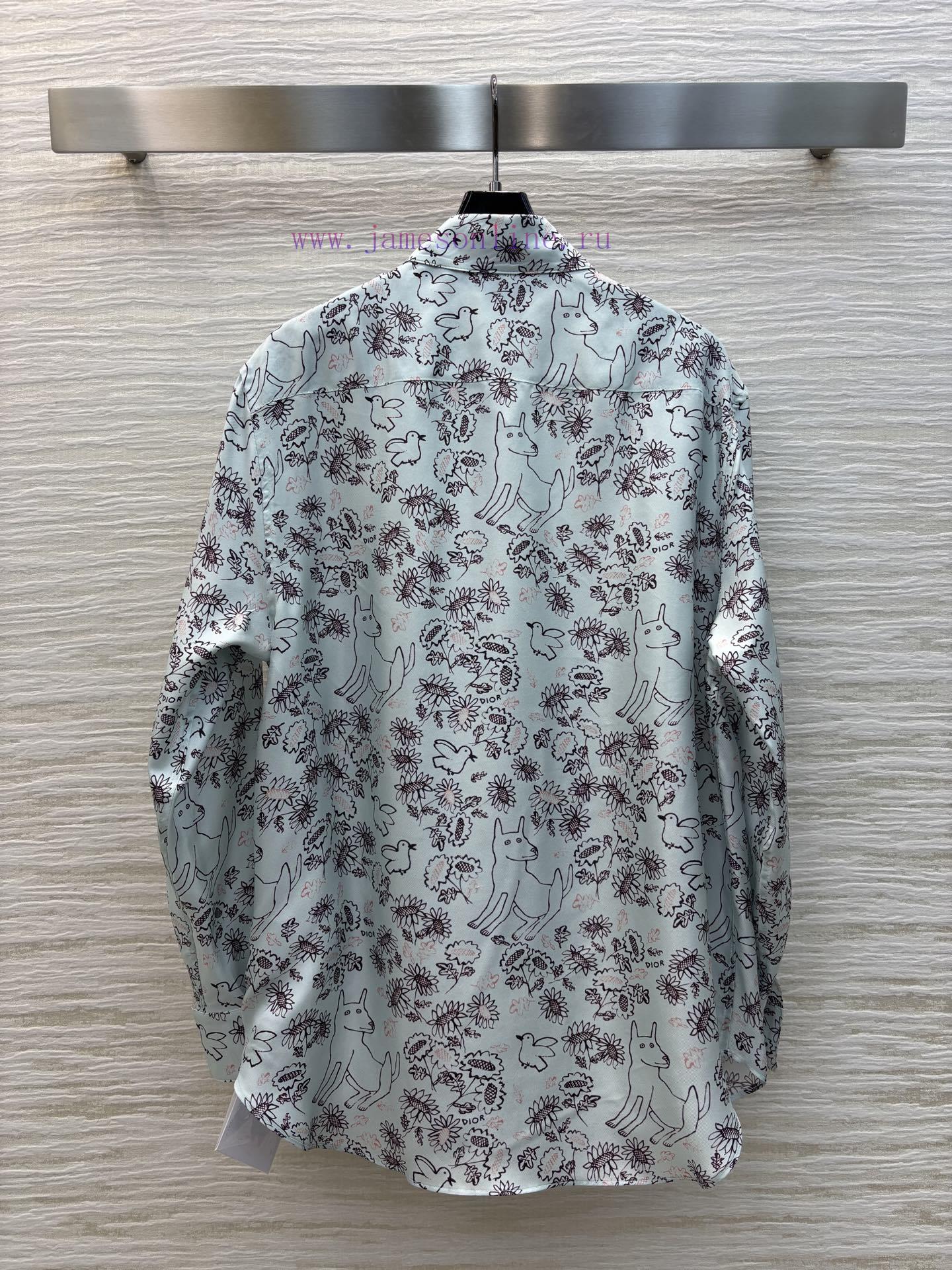 CC77532 Dior 25 Children's Fun Printed Silk Shirt Presents A Hand-painted Flower Bird And Dog P rzfgb1qf - Image 9