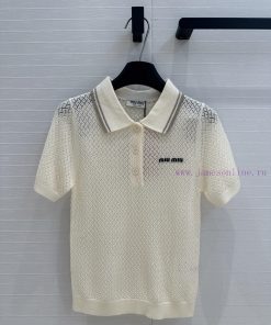 Highly Recommended BT77537 Miu Miu Girl Outfit Fashionable And Sharp Cut Polo Collar Knitted Sh qnqvskxc