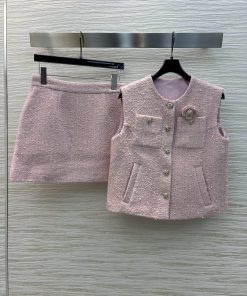 CT77552 Chanel Style 25 Early Spring New Item Socialite Style Woven Set Round Neck Vest+skirt L alr3iq0a