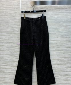 CK77553 Chanel 25 Early Spring New Style Black Coarse Tweed Micro Bell Bottom Pants With A Soci 8du3nfsh