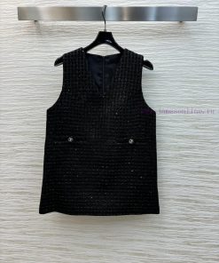 CL77555 Chanel 25 Early Spring New Item Sequined Coarse Tweed Vest Dress With Black Sequins Emb evlqxb0h