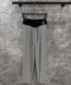 ZK61087 Alo 25Ss Spring/Summer New Letter Waist Head Drawstring Stripe Wide Leg Pants | America 44wd146m