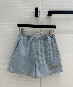 High End Quality BK77579 Miu * 25 Spring/Summer New Collection Retro Striped Denim Shorts Elast u9j50s5i