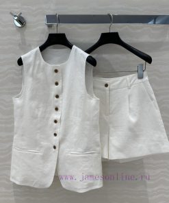 AT77589 Row Style Long Term Cotton Linen Camisole Vest Vest Set Medium Length Design Vest Paire n5byjl3l