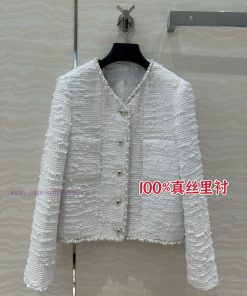 High End 100% Silk Lining FabricAW77590 White Moonlight Coco Chanel Girls' Premium Pearl Jacket o3z3jmb8