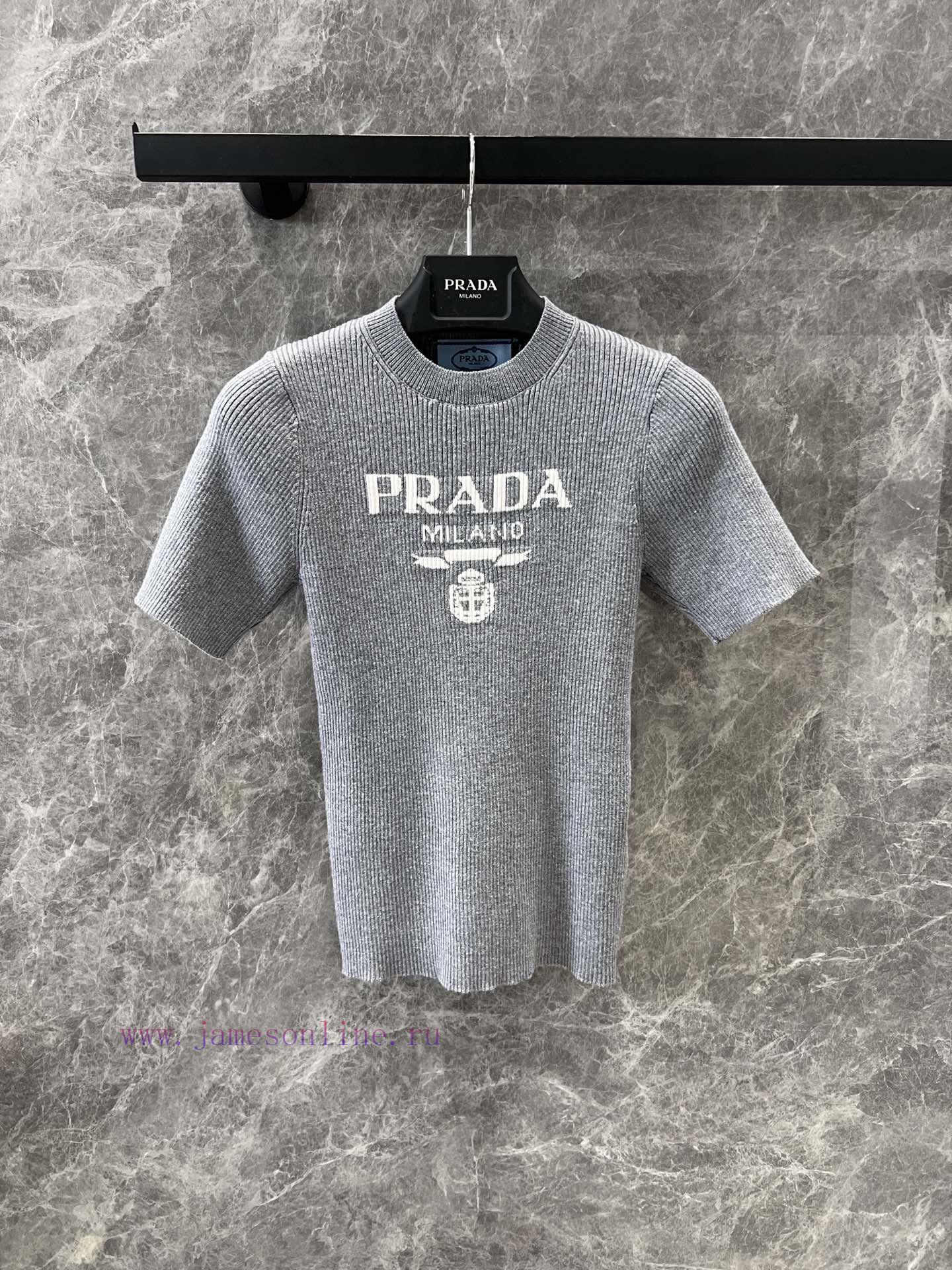 ZT60576 Prada 25ss Spring/Summer New Logo Slimming Knitted Short Sleeve Top | Produced With A F c7j9wbbb - Image 2