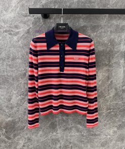 ZT60577 Prada 25s Early Spring Limited Edition Striped Polo Knitted Long Sleeve Top 丨 YB Develo 7xjmwwzy
