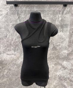 ZT60578 Dior 25ss Spring/Summer New Collection Letter Embroidered Cotton Ribbed Fake Two Piece xl1uy8q5