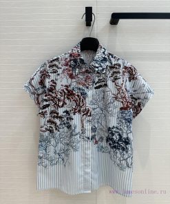 BC76315 Benang Jarum 25 Early Spring New Product Printed Striped Off Shoulder Short Sleeve Shir nqhy7oyo