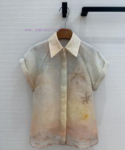 BC76378 ZIM * 25ss Holiday Gradient Sunset Sea View Positioning Printed French Short Sleeved Sh 1qtr774y