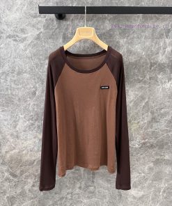 ZT60708 Miumi * 25Ss Spring/Summer New Micro Logo Splicing Long Sleeve T-shirt | YB Developed S kxxau7zc