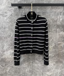 ZW60709 Chanel 25Ss Early Spring New Striped Knitted Cardigan | Produced Round Neck Cardigan Cu 0z61o0vz