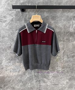 ZT60710 Miumi * 25Ss Spring/Summer New Dopamine Contrast Polo Collar Short Sleeve Top | YB Deve xc0x0uhc