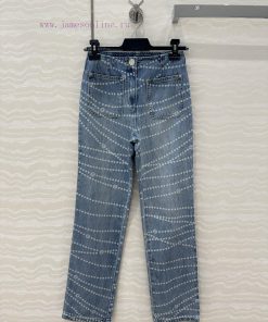 AK77193 Coco Chanel Girls' Pearl Chain Double Pocket Small Straight Leg Jeans A Popular Item Av l0loxna0