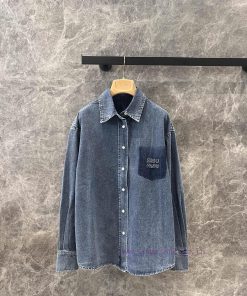 ZC61055 Miumi * 25Ss Spring/Summer New Collection: Vintage Style Washed Blue Denim Shirt Jacket r6g80hxj