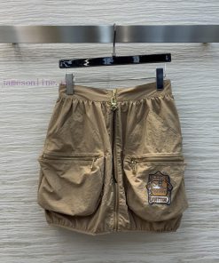 CB77508 Louis Vuitton 25 Spring/Summer Khaki Flight Seal Zipper Double Pocket Half Skirt Drawst vx0o5wft