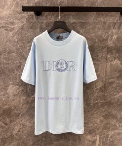 ZT60516 Dior 25Ss Early Spring New Collaboration Embroidered Loose Edition Round Neck Short Sle rn20wm0o