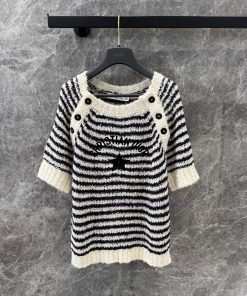 ZT60517 Dior 25SS Early Spring New Striped Knitted Short Sleeve Top 丨 YB Developed Original Bas puv03x74