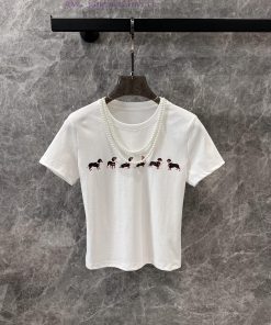ZT60519 Markg * Ng 25Ss Early Spring New Pearl Necklace Dog Printed Short Sleeve T-shirt | Prod 9fm7vkr7