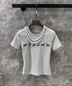 ZT60519 Markg * Ng 25Ss Early Spring New Pearl Necklace Dog Printed Short Sleeve T-shirt | Prod bnuq7gs4