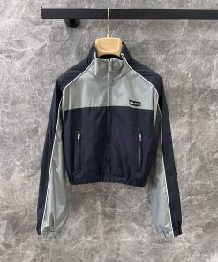 ZW60520 Miumi * 25Ss Early Spring New Letter Patch Stand Up Collar Color Blocked Short Jacket J zrnkohg9