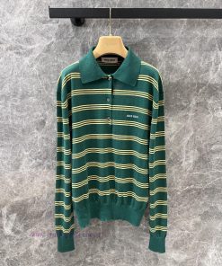 ZT60526 Mium * U 25Ss Early Spring New Letter Inlaid Logo Contrast Stripe Polo Neck Knitted Swe qbux5qzu