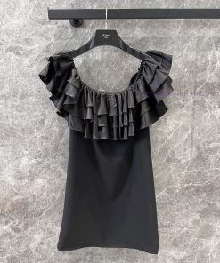 ZL60529 Celine 25Ss Early Spring New One Shoulder Sexy Pure Desire Wind Lotus Leaf Edge Dress | nuwlrhml