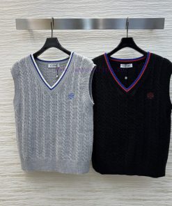 CT76012 Loewe 25 Early Spring New Item V-neck Knitted Vest Loose And Casual Style Contrasting C ejspnoqp