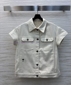 CW76032 Dior 25 Early Spring New Collection With Bee Embroidery Embellished Denim Short Sleeved fd004jhs